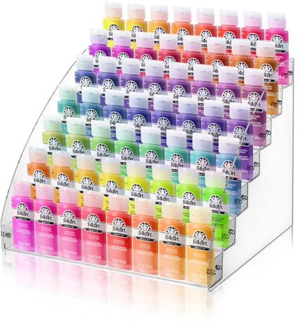 7 Tiers Clear Acrylic Organizer with Brush Holder,Paint Organizers Set Miniature Paints Holders, 7 Layers Paints Storage Rack, Craft Paint Rack