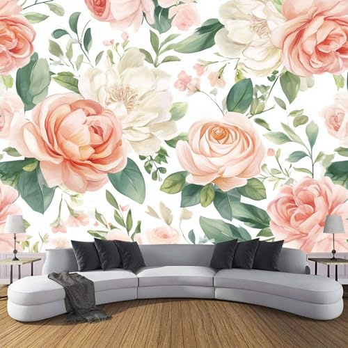CDXNORA Papier peint intissé Aquarelle 200×140cm papier peint Blanc Rose Salon Chambre Bureau Couloir décoration Peinture murale décor mural moderne - Fleurs Pastel