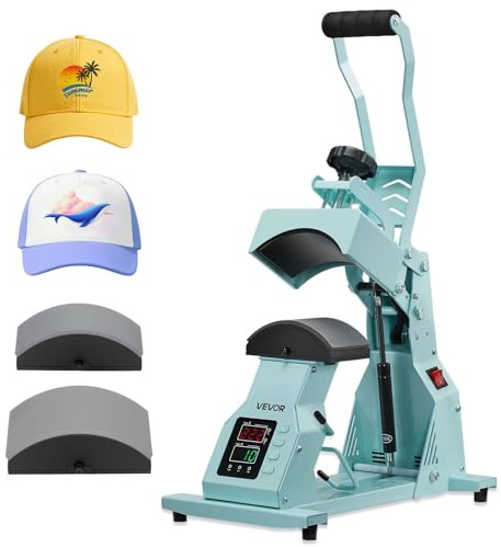 VEVOR Hutpresse mit 2 austauschbaren Platten (16 x 6,5 cm / 16 x 8 cm), Hut-Hitzepresse mit präziser Temperatur- und Zeitregelung, Mützenpresse Heat Press für Kappen Stirnbänder Gesichtsmasken