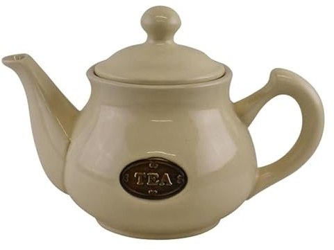 Rustic Cream Ceramic Teapot with Lid 1 Liter Country Cottage Style Tea Serving Jug for Home Office