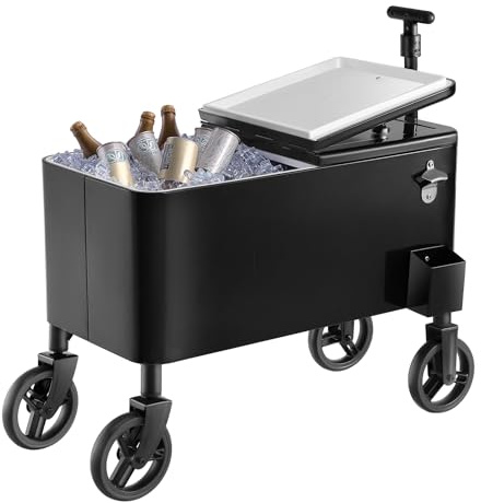 VEVOR 80 Quart Rolling Ice Chest Cart, with 2-Stage Telescopic Pull Handle and 2 Swivel Casters, Portable Table Beach Patio Party Bar Cold Drink Beverage, Outdoor Park Cart on Wheels, Black