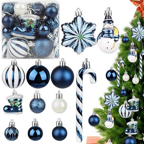 34 Stücke Weihnachtskugeln Set, Kunststoff Christbaumkugeln Blau Weihnachtsdeko Kugeln 13/8/6/3cm Weihnachtsbaumkugeln Bruchsichere Plastikkugel Christbaumschmuck Weihnachten Dekoration (Blau)
