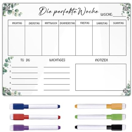 Wochenplaner Abwischbar, Haushaltsplan To Do Liste Abwischbar, Essensplaner Woche mit 6 Whiteboard-Stift, Familienplaner für Küche, Büro, Klassenzimmer(29.7 x 21 cm)