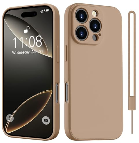 HGH für iPhone 16 Pro Hülle Silikon mit Lanyard, Handyhülle für iPhone 16 Pro Dünn Rundumschutz mit Microfiber-Innenfutter Kratzfest Schutzhülle Hülle für iPhone 16 Pro 6.3 Wüstensand