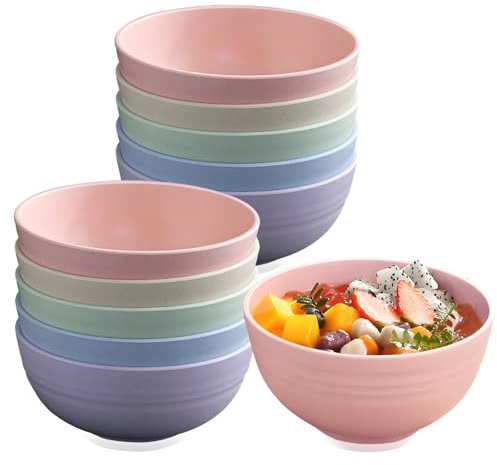 BJHYIZ 10 Pcs Unbreakable Picnic Bowl, 28 oz Reusable Bowl Cereal Breakfast Bowls Set Lightweight Plastic Bowls Breakfast for Microwave Soup Salad Noodle Snack Fruit Camping
