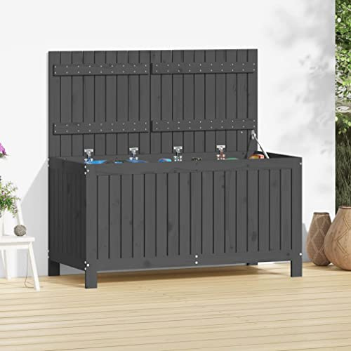 Frdhee Kiste Mit Deckel Auflagenbox, Gartentruhe Grau 121x55x64 cm Massivholz Kiefer, Ideal für Balkon und Kleine Flächen