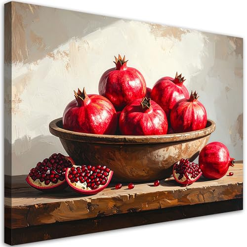Feeby Bild auf Leinwand - Wandbilder Wohnzimmer Aesthetic - Granatäpfel Obst Natur - 60x40 1tlg - Schlafzimmer Wandekoration - Bilder Zimmer - Living Room - Deko Wandbilder - Moderne Bild