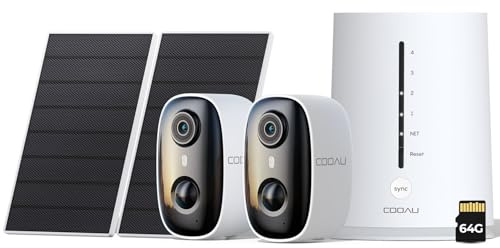COOAU 4MP Überwachungskamera Aussen Akku Solar Set, 2 Cam Kit+64G Lokal