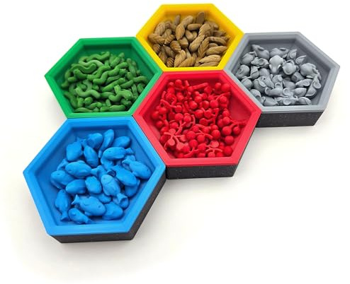 Sechseckige magnetische Schüsseln, modulare Organisatoren für Brettspiele (Set mit 8 Teilen, solide Ausführung)