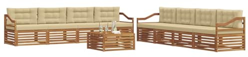 vidaXL Outdoor-Sofagarnitur mit Kissen 9 pcs Natur und Beige, Moderne Lounge für draußen, Bequeme Gartenmöbel, Akazienholz-Sofa, wetterfeste Terrassen-Sitzgruppe