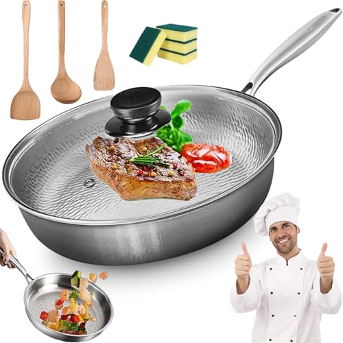 2026 Upgraded Tovara Titanium Pro Pfanne, Titanium Frying Pan With Lid 22/24/26/28/30/32cm, Titan Pfanne Uncoated, Includes Cookware Set, Compatible With Induction And All Hobs (Mit Deckel,28CM)