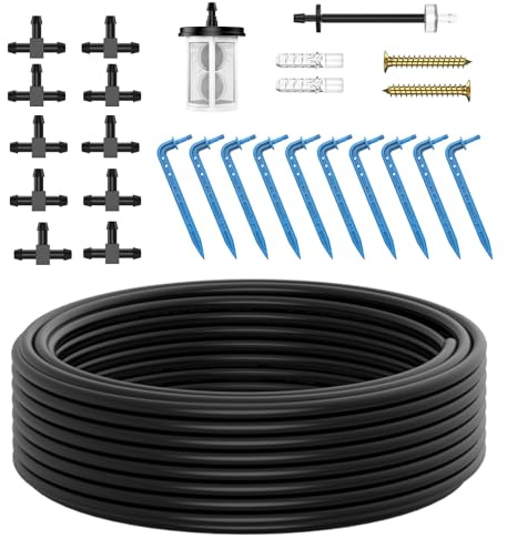Accessoires Pour Système D’irrigation Solaire Goutte À Goutte — Kit Complet Arrosage Automatique Plantes : Tuyau 10 M, 10 Goutteurs Réglables, 10 Raccords En T, Filtre Anti-Sable