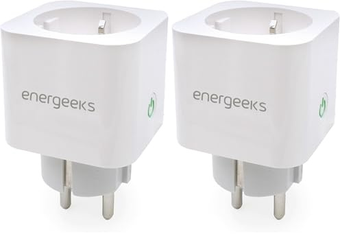 Energeeks - Enchufe WiFi Inteligente - Medidor de Consumo Integrado - Tipo Schuko - 2,4 Ghz - 16A/3680W - 240V/60Hz - Control por App Móvil - Comandos de Voz - Compatible con Alexa y Google