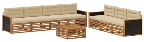 vidaXL Outdoor-Sofagarnitur 8 pcs Natur und Beige 79 x 79 x 37 cm, Garten Sofa, modernes Outdoor-Mobiliar, Bequeme Lounge-Ecke für Terrasse und Patio