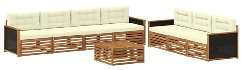 vidaXL Outdoor-Sofagarnitur 8 pcs Natur und Creme 79 x 79 x 37 cm, Garten Sofa, modernes Outdoor-Mobiliar, Bequeme Lounge-Ecke für Terrasse und Patio