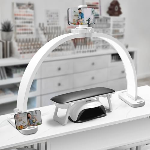 CGBE Half Moon Light, 30.7 Arc Desk Lamp for Nail Techs, White | 45W Nail Tech Light for Desk with Phone Mount, Foldable LED Arch, 3 Colour Modes, 10 Brightness Levels, For Lash And Brows