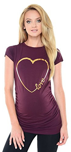 Purpless Maternity Top Pregnancy T-Shirt Tee for Pregnant Women Slogan Love Heart Print B2011 (14, Plum)