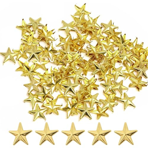 WedDecor Gold 10mm Nailhead Star Studs Hand Pressed Metal Punk Rivets for Leather craft, Goth & Accessories, Belt, Designer Clothes and DIY Decoration, 50pcs