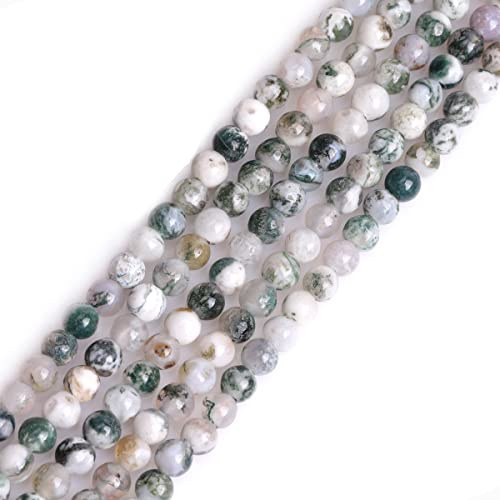 Natural Green Tree Agate Gemstone Semi Precious Round 6mm Loose Beads for Jewellery Making DIY Bracelet Necklace Crafts 15''