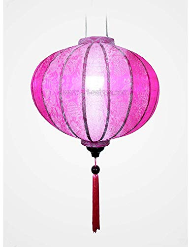 Asiatische Lampion aus Seide, Rosa R, Durchmesser 33 cm, Laterne aus Stoff, Bambus und Holz, Dekoration Asien und Vietnam (R20-RO)