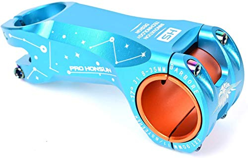31.8/35mm -17 Grad 90mm Bike Lenker Vorbau Bunt 3D geschmiedete Legierung CNC Vorbau Fahrrad MTB Vorbau für Mountainbike, Rennrad, BMX, Track Bike (Blau)