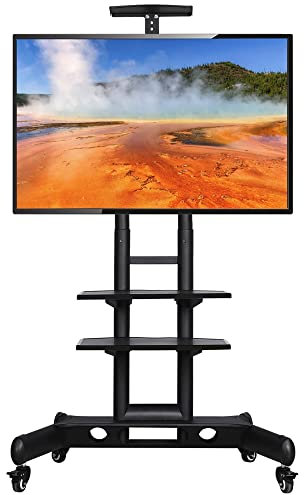 costoffs Floor TV Stand on Wheels Universal TV Mount Stands with Shelves Height Adjustable Mobile TV Cart Trolley for 32-75 inch TV Screens, Holds 50 KG & Tilt Range 600mm x 400mm 3-Tier