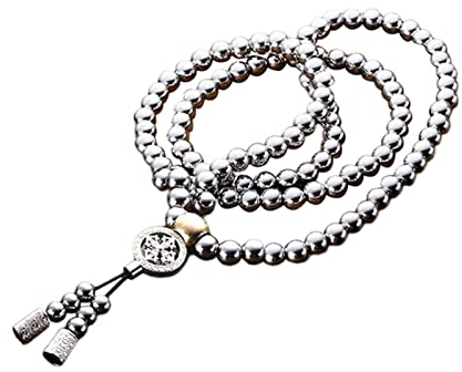 PEPAXON 108 Buddha Perlen Armband Selbstverteidigung aus Edelstahl Halskette Kette (Stil 4)