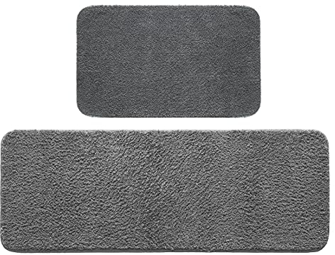 MIULEE Badematte Duschvorleger Badvorleger Flur 2er Set rutschfest Matte Teppiche Badteppich Badezimmerteppich Waschbar Saugfähig für Bad Wohnzimmer Grau 40x60 cm und 45x120 cm