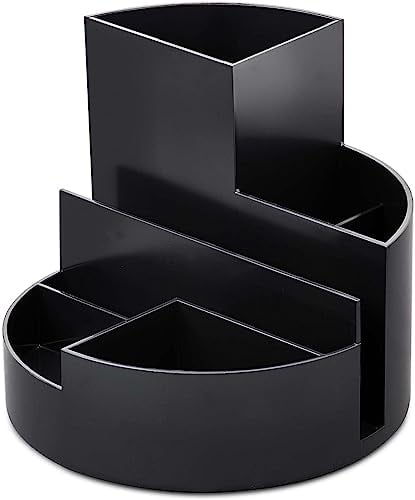 Maul Schreibtisch Organizer MAULrundbox Eco Ø14x12,5cm | Organizer aus 85% recyceltem Kunststoff mit 6 Fächern | Moderner Stiftehalter | Stifte Organizer für Büro und Schreibtisch | Schwarz