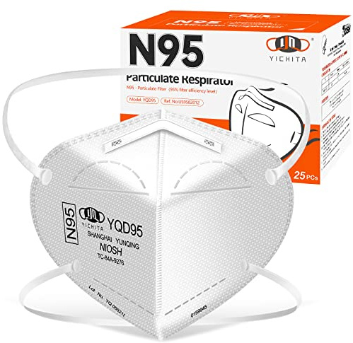 YQ YICHITA N95 Mask NIOSH Approved 25-Pack, Particulate Respirator N95 Face Masks Universal Fit - Individually Wrapped