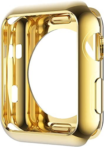 Leotop Kompatibel mit Apple Watch Hülle 42mm 38mm, Weiche TPU Plated Case Gehäuse Schutzfolie Schlankes Displayschutz Stoßstange Rundherum Abdeckung für iWatch Series 3 2 1 (42mm, Gold)