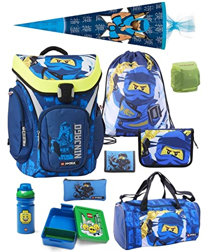 Familando Ninjago Schulranzen Set für Jungen mit Schultüte 85 cm und Sporttasche - Ergonomisch, robust - 16 L Volumen, wasserabweisend - Mit Brust- & Hüftgurt - Komplettset 1. Klasse