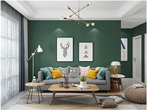 Dark Green Non-Woven Wallpaper 0.53m x 9.5m 3D Modern Minimalist Pure Color Wallpaper Green Wallpaper Roll for Living Room Bedroom Tv Background