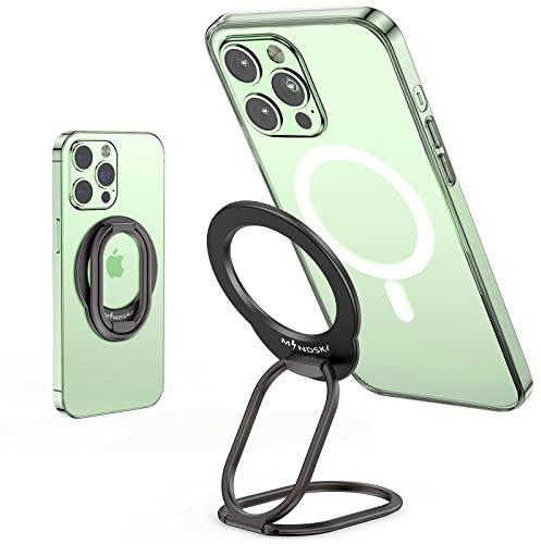 Mindsky Magnetischer Griff für Magsafe,Magnetischer Ringhalter für iPhone 13 12 Magsafe Zubehör Verstellbarer Handy Fingerhalter & Handy Ständer (Inky Schwarz)