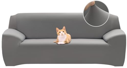 Jaotto Sofabezug 4 Sitzer Elastischer Stretch Spandex Sofa Überwürfe Sofahusse Antirutsch Waschbar Sofaschoner Couchbezug für Sofa mit Armlehne,Grau