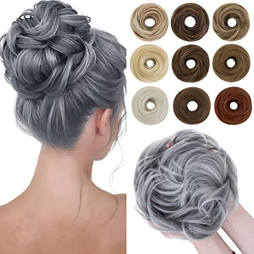 SEGO Haarteil mit Gummiband Große Dutt Haarteile Haargummi mit Haaren Haarverlängerung Ponytail Zopf Hair Bun für Damen (55 G) Grau