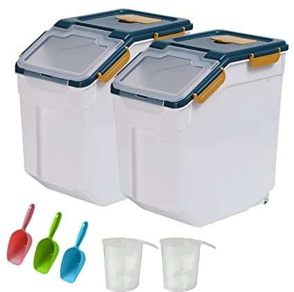 Toolzia 2 Pcs Dog Food Storage Container 10kg with Scoop,Large Airtight Dog Food Bin Pet Food Storage Box Dry Pet Food Storage Container(Blue)