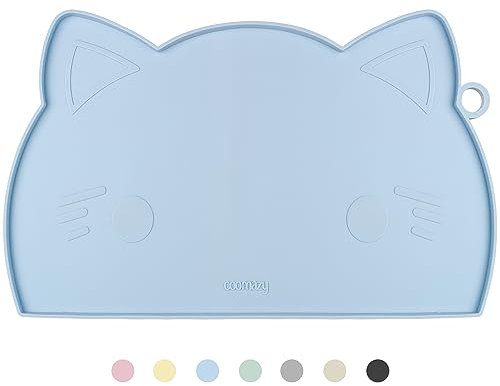 Coomazy Cat Food Mat Silicone Pet Feeding Mat for Dogs and Cats Non Slip Dog Bowl Mat for Food and Water Blue