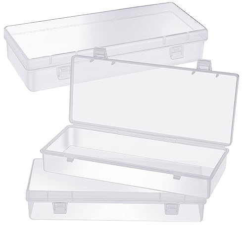 WLLHYF Kleine Kunststoff Aufbewahrungsbehälter mit Scharnierdeckel Rechteckig Transparent für Perlen, Schmuck und Bastelartikel (15,5 x 6,5 x 3,5 cm)