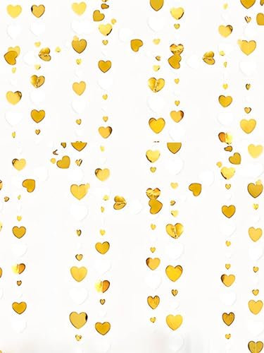 Love Heart Hanging Streamers 52Ft White and Gold Birthday Party Hanging Decorations Supplies for Home Garden Engagement Anniversary Bridal Shower Wedding Baby Bridal Shower Valentine's Day