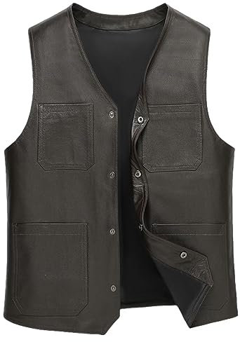 Herren Lederweste Vintage Biker Weste Retro ärmellose Cowboy Gilet Jacke für Camping Jagd