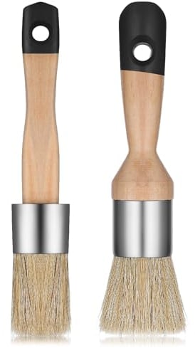 2-Piece Chalk Paint Tool Set - Flat & Round Bristles, Wax Paint Brush, Stencils (Black)