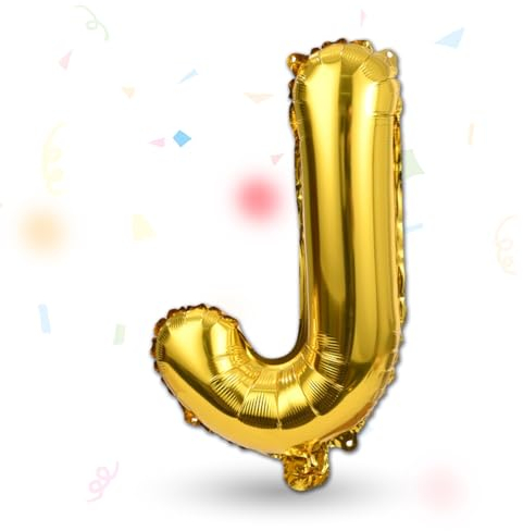 FUNXGO Folienballon Buchstaben gold J - Buchstaben Luftballon Klein J - ca. 40cm Nur Luftfüllung - Ideal für Geburtstag, Hochzeit & Party Deko - Ballon Buchstabe J gold