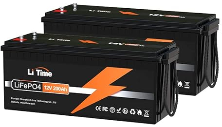 LiTime 2er Pack LiFePO4 200Ah 12V Lithium Batterie mit 100A BMS, über 10 Jahre Lebensdauer und Max. 15000 Zyklen, 2560Wh, IP65 wasserdichte, 12V Lithium Akku für Marine, Solaranlage, Wohnmobil