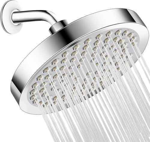 Yapwiki Fixed Shower Head, 6inch (15cm) Round High Pressure Rainfall Shower Head, Waterfall Showerhead with Adjustable Swivel Ball Joint & G1/2 Universal Fitting, Luxury Polished Chrome