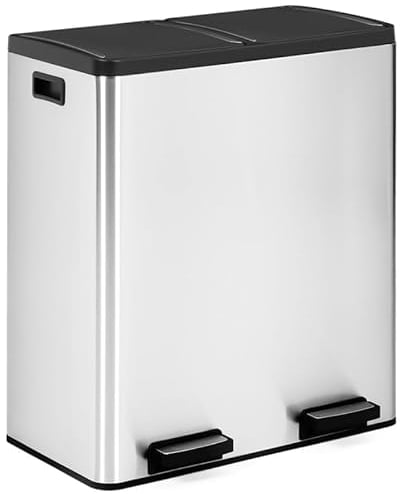 IDMarket - Poubelle de cuisine tri sélectif 2 x 30L métal argenté 2 seaux amovibles et pédales en métal