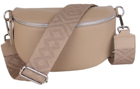 MIRROSI® Bauchtasche Damen, Echtleder, Made in Italy, Umhängetasche, Brusttasche, Crossbody Bag (1 Tasche & 2 Gurte) (Helltaupe (Fischgerät), Große Tasche (28x18x9cm))
