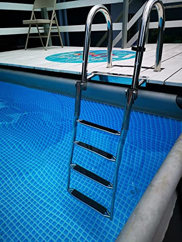 Wrobelax Dock Ladder 4 Step for Swimming Pool Platform. Boarding Ladders for Pontoon Boat/Fishing Boat/Bass Boat, Elderly Boat Rope Ladder Steel Rustproo, with Handrail