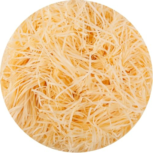 yumcute 200g Raffia Shredded Tissue Paper Filling Material for Packages, Gift Filling Paper Shredded Raffia, Filling Material for Gift Boxes/Baskets, Party Hamper, Gift Wrapping Decoration (Gold)