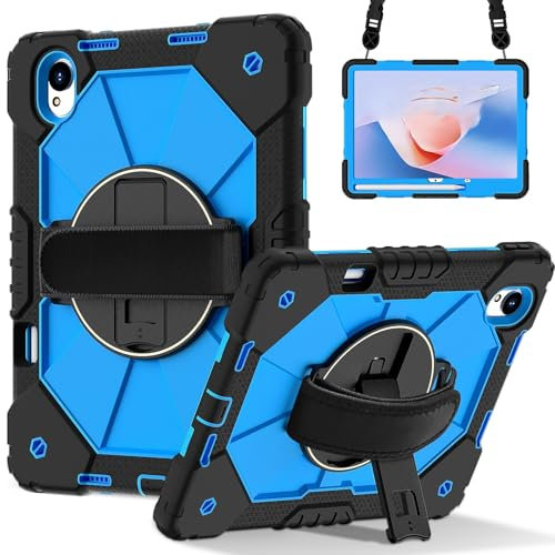 Funda para tablet Huawei MatePad 11.5S de 11.5 pulgadas 2024, protección resistente, soporte giratorio de 360º, soporte para lápices, correa para el hombro (negro y azul)